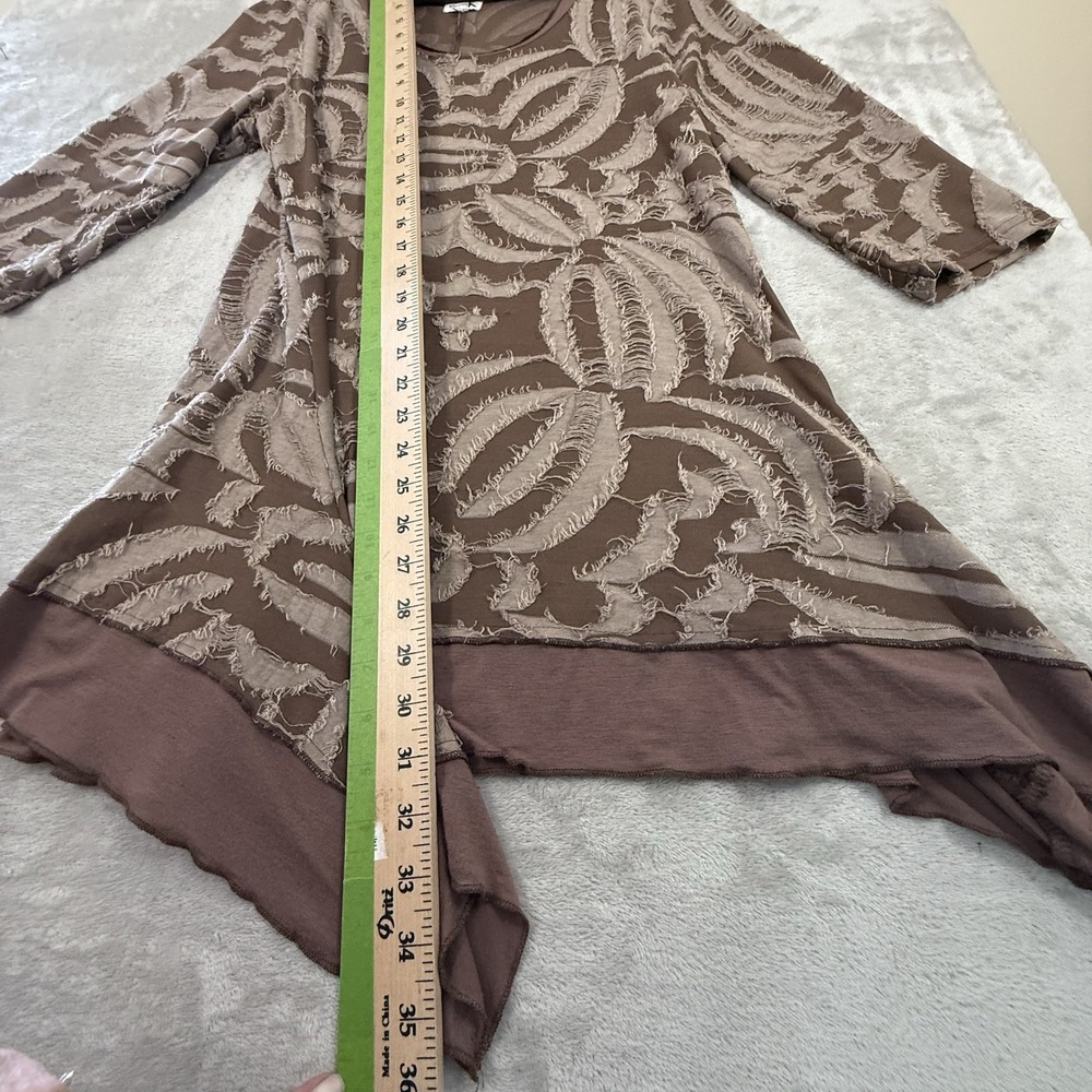 Shana K Women Tunic Top XL Brown Textured Western Stretch Knit Handkerchief Hem - Picture 7 of 11